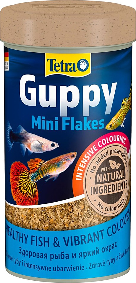 Tetra Guppy Mini Flakes Основной корм в виде мини-хлопьев для гуппи и других живородящих рыб 250мл