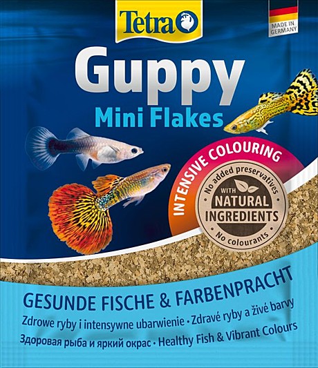 Tetra Guppy Mini Flakes Основной корм в виде мини-хлопьев для гуппи и других живородящих рыб 12г