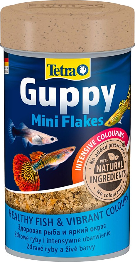 Tetra Guppy Mini Flakes Основной корм в виде мини-хлопьев для гуппи и других живородящих рыб 100мл
