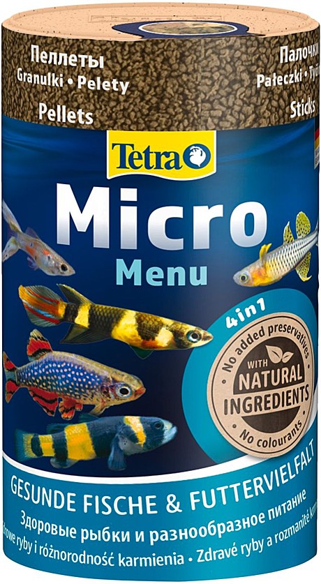Tetra Micro Menu Четыре вида корма серии Micro (гранулы, палочки, шарики, чипсы) 100мл