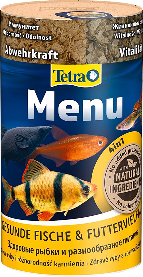 Tetra Menu 4 разных корма для всех видов рыб, в форме хлопьев 250мл