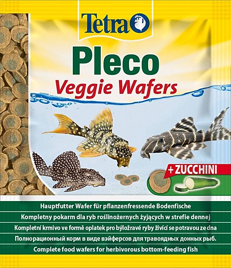 Tetra Pleco Veggie Wafers Корм-пластинки с добавлением цукини для донных рыб 15г
