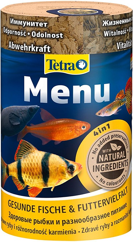 Tetra Menu 4 разных корма для всех видов рыб, в форме хлопьев 100мл