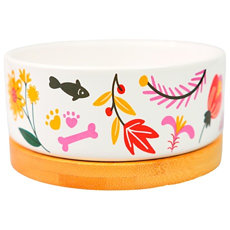 Mr.Kranch Bamboo Миска Цветы Прованса керамическая на бамбуковой подставке, розовая 340мл