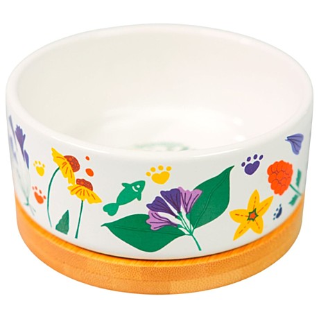 Mr.Kranch Bamboo Миска Цветы Прованса керамическая на бамбуковой подставке, васильковая 340мл