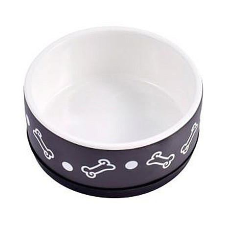 Mr.Kranch Миска керамическая нескользящая для собак Черная с косточками 400мл