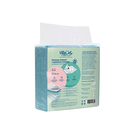 VitaVet Care Пеленки гелевые, впитывающие, с ароматом жасмина 60х60см 12шт
