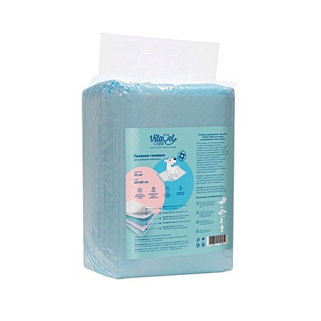 VitaVet Care Пеленки гелевые, впитывающие, с фиксирующими полосками, 60х40см 35шт