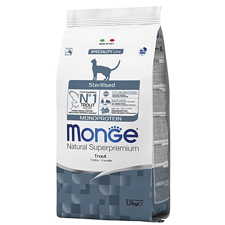 Monge Cat Monoprotein Sterilised Trout корм для стерилизованных кошек, с форелью 1,5кг