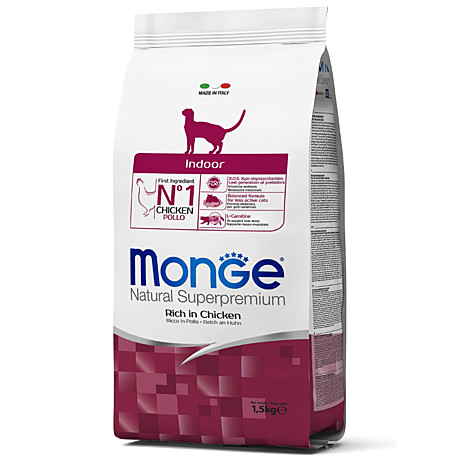 Monge Cat Indoor Корм для взрослых кошек живущих в помещении, с курицей 1,5кг