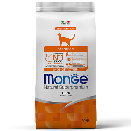 Monge Cat Monoprotein Sterilised Duck Корм для стерилизованных кошек, с уткой 1,5кг