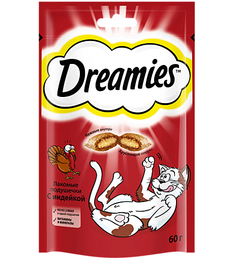 Dreamies Лакомство для кошек Лакомые подушечки с Индейкой 140г