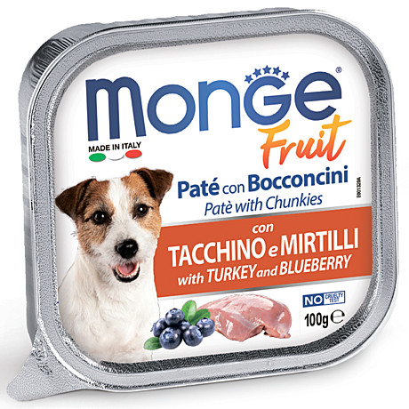 Monge Dog Fruit Консервы для взрослых собак, Индейка с черникой 100г