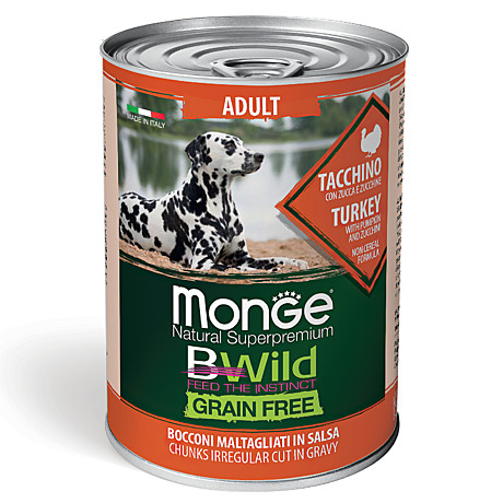 Monge BWild Grain Free Беззерновые консервы для взрослых собак, Индейка с тыквой 400г