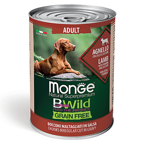 Monge BWild Grain Free Беззерновые консервы для взрослых собак, Ягненок с тыквой 400г