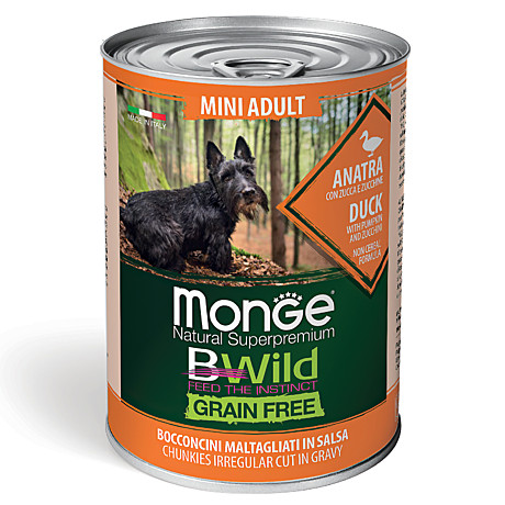 Monge BWild Grain Free Беззерновые консервы для собак мелких пород, Утка с тыквой 400г