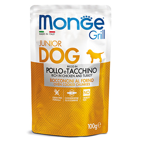 Monge Dog Grill Pouch Пауч для щенков и юниоров, Курица с индейкой 100г