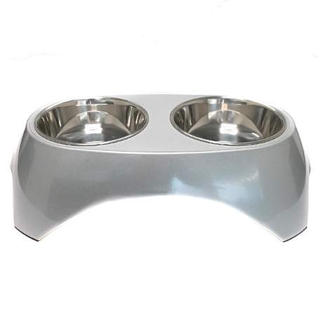 SuperDesign Миска на меламиновой подставке двойная Металлик 2х350 мл, белая