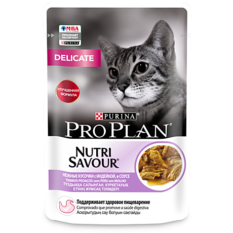 Pro Plan NutriSavour Delicate Пауч для кошек с чувствительным пищеварением, индейка в соусе 85г