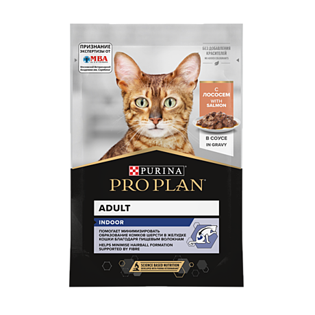 Pro Plan ADULT INDOOR Пауч для взрослых домашних кошек, с лососем в соусе 85г