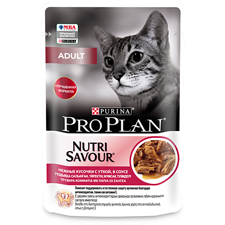 Pro Plan NutriSavour Adult Пауч для взрослых кошек, с уткой в соусе 85г