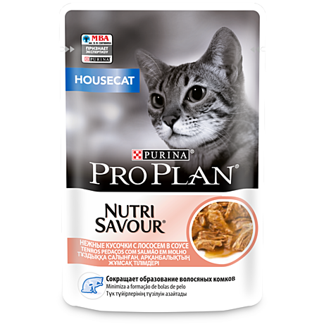 Pro Plan NutriSavour Housecat Пауч для кошек постоянно живущих в помещении, с лососем в соусе 85г