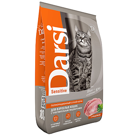 Darsi Sensitive Корм сухой для кошек с чувствит.пищеварением, Индейка 10кг
