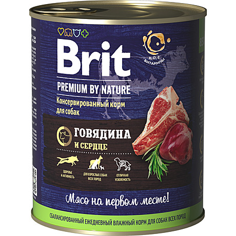 Brit Premium консервы для собак всех пород Говядина и сердце 850г