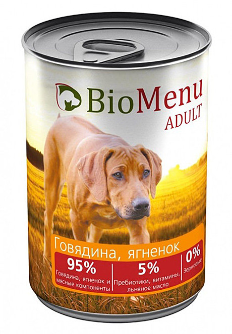 BioMenu консервы для собак Говядина и ягненок 410г