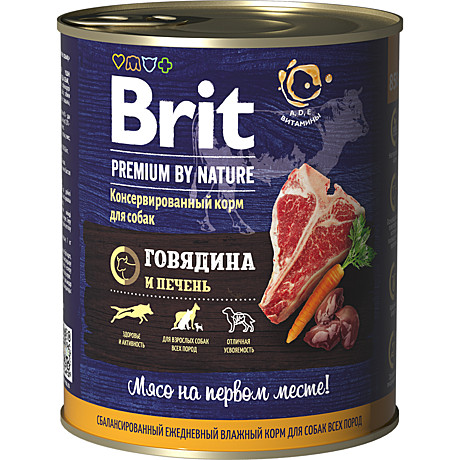 Brit Premium консервы для собак всех пород Говядина и печень 850г