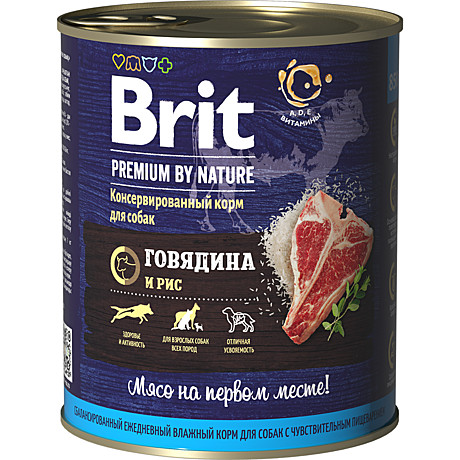 Brit Premium консервы для собак всех пород Говядина и рис 850г