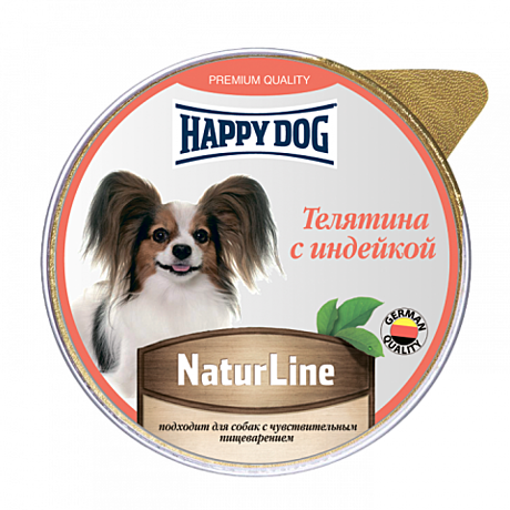 Happy Dog консервы для собак с чувствительным пищеварением, Телятина с индейкой 125г