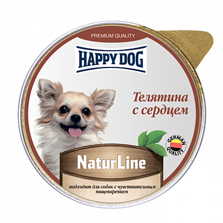 Happy Dog консервы для собак с чувствительным пищеварением, Телятина с сердцем 125г