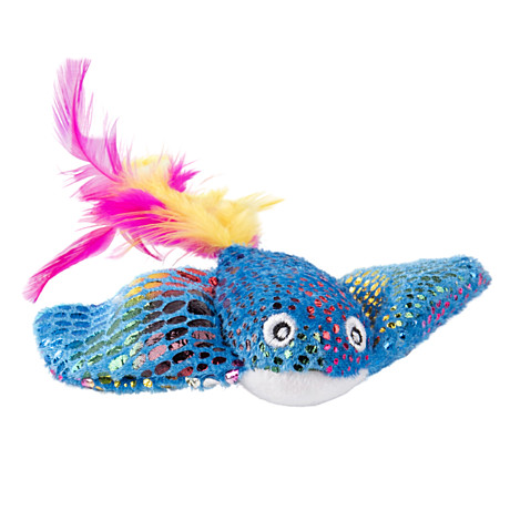 Mr.Kranch Игрушка для кошек Скат плюшевая с кошачьей мятой и перышками, голубая 16,5см