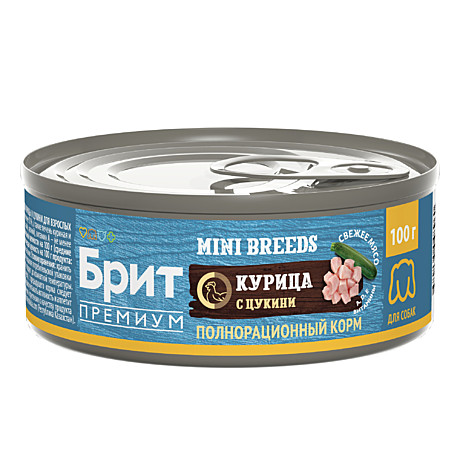 Брит Премиум Полнорационные консервы для собак мелких пород, Курица с цукини 100г