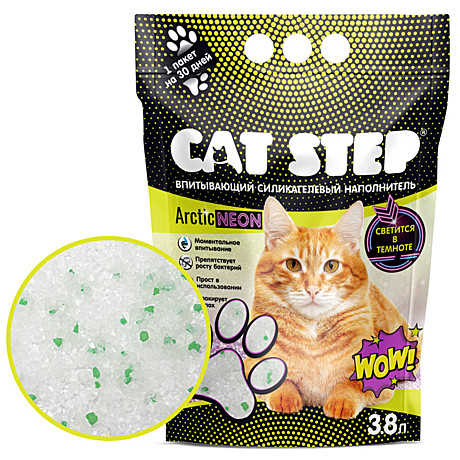 Cat Step Arctic Neon Впитывающий силикагелевый наполнитель 3,8л