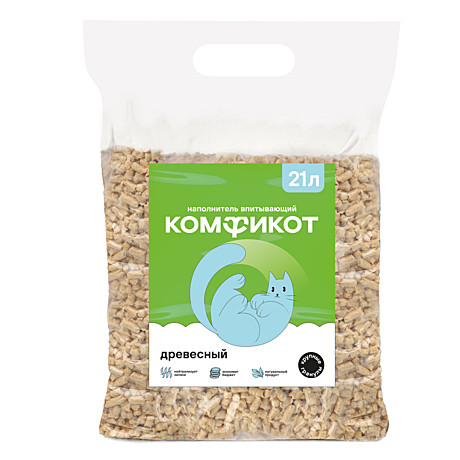 КОМФИКОТ Наполнитель древесный впитывающий, крупные гранулы, 21 л