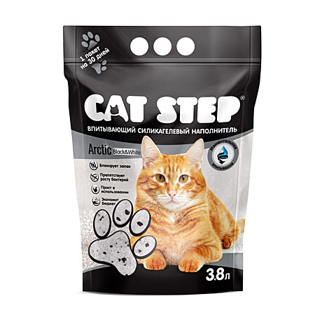 Cat Step Arctic Black&White Впитывающий силикагелевый наполнитель 3,8л