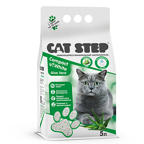 Cat Step Compact White Aloe Vera комкующийся минеральный наполнитель 5л