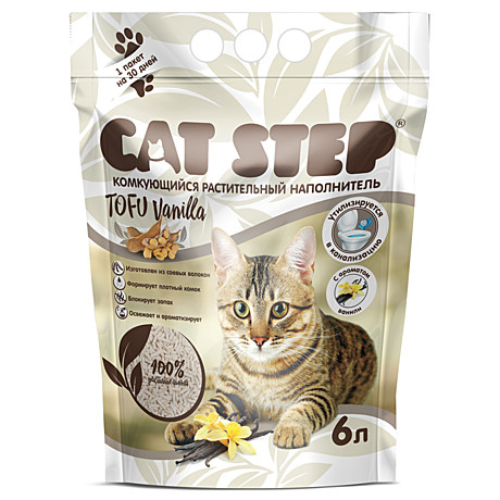 Cat Step Tofu Vanilla комкующийся растительный наполнитель 6л