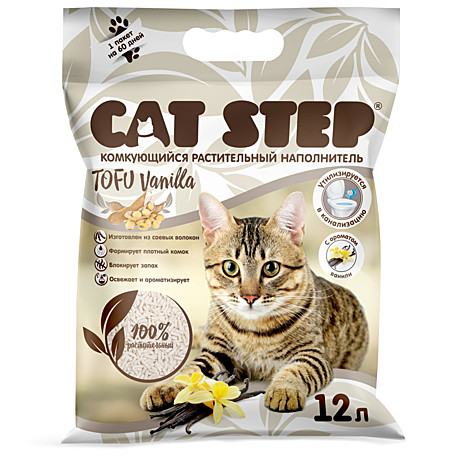 Cat Step Tofu Vanilla комкующийся растительный наполнитель 12л