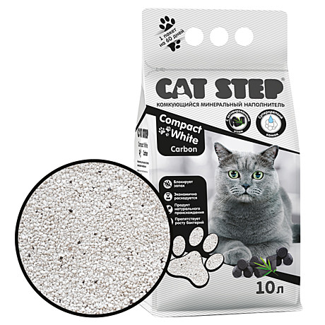 Cat Step Compact White Carbon комкующийся минеральный наполнитель 10л