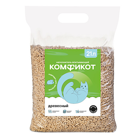 КОМФИКОТ Наполнитель древесный впитывающий, мелкие гранулы, 21 л