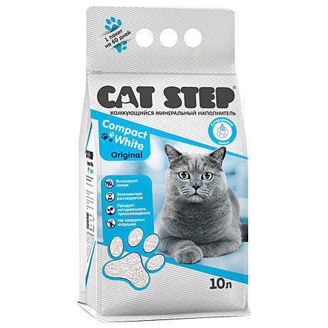 Cat Step Compact White Original комкующийся минеральный наполнитель 10л
