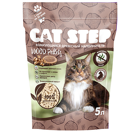 Cat Step Wood Pellets Наполнитель комкующийся растительный 5л