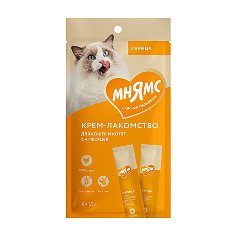 Мнямс Крем-лакомство для кошек, с курицей 4х15г