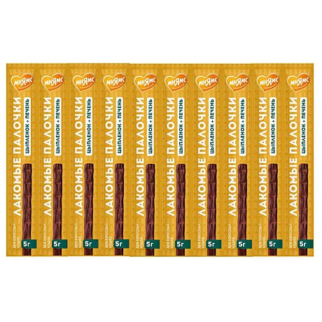 Мнямс Лакомые палочки для кошек, с Цыпленком и Печенью 10шт 50г