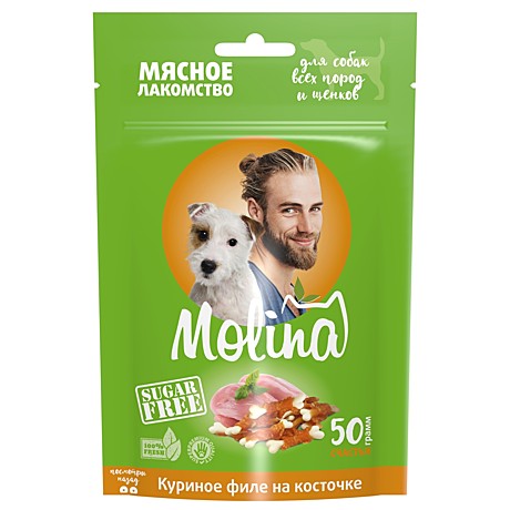 Molina Лакомство для собак мелких пород и щенков Куриное филе на косточке 50г