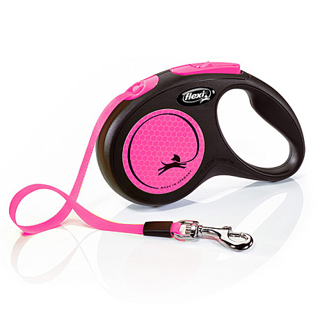 Flexi Поводок-рулетка лента New Neon S, 5м до 15кг, розовый
