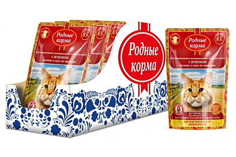 Родные корма пауч для кошек с чувствствительным пищеварением, с ягненком в соусе по-крымски 85г